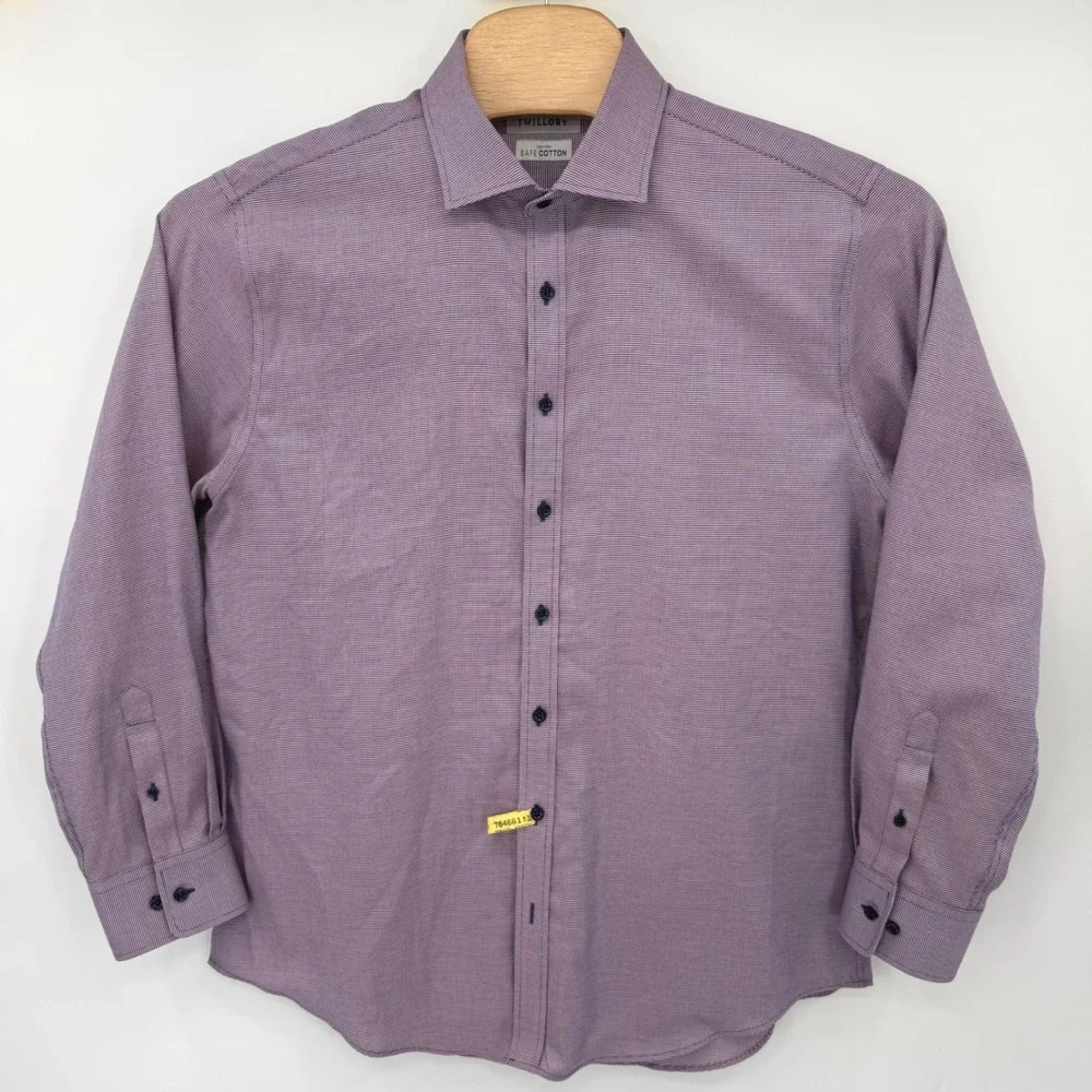 Twillory Dress Shirt Mens 17.5 34/35 Purple Safe Cotton Tailored Fit Non-Iron